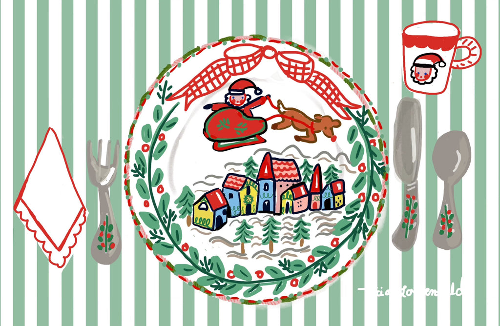 Set of 24 paper placemats - Santa and village - Premium Placemat from Tricia Lowenfield Design 