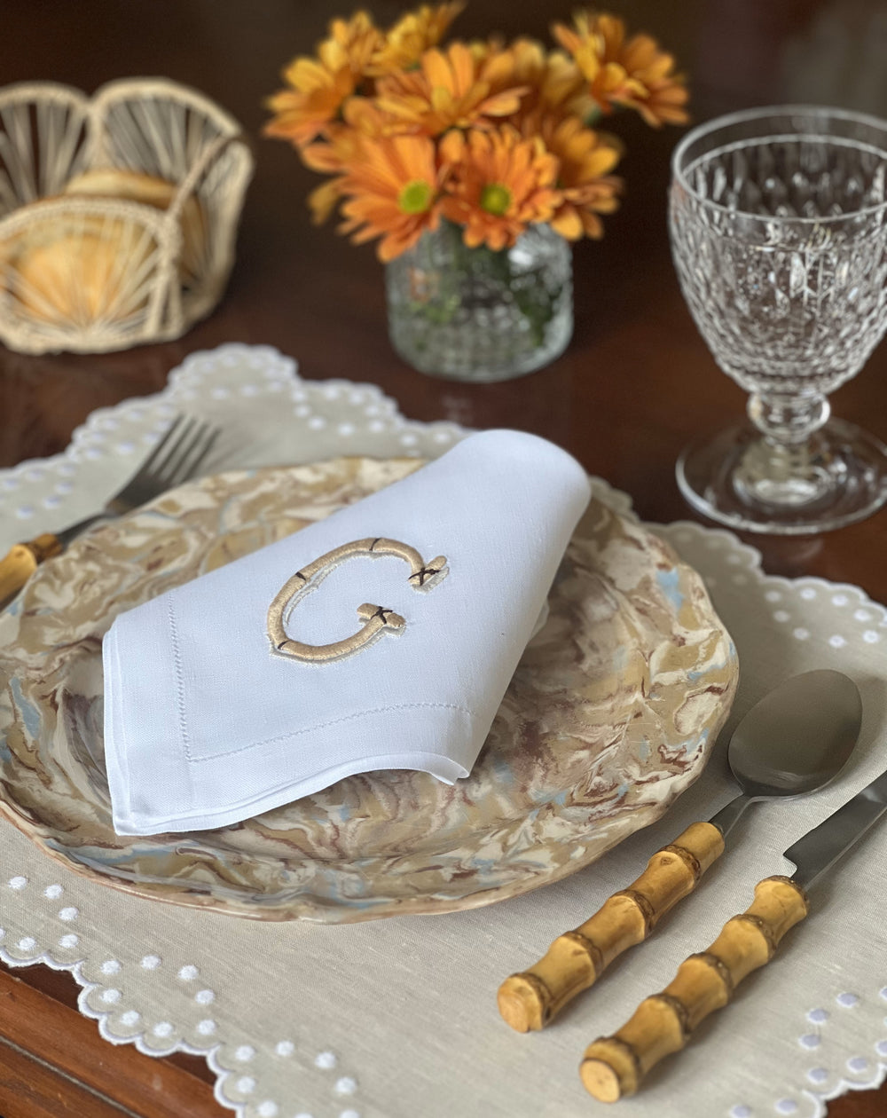 Bodoques Linen Placemat in Beige with White