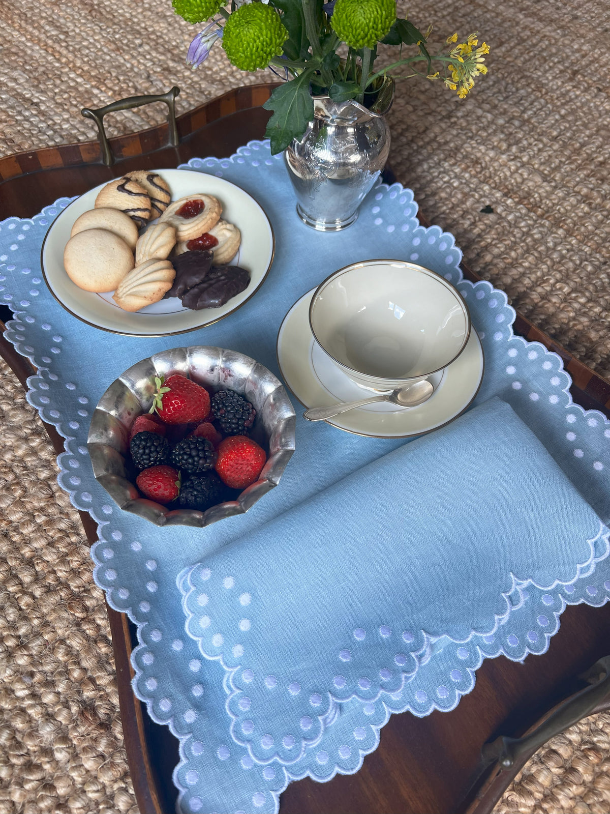 Bodoques Linen Napkin in Blue with White