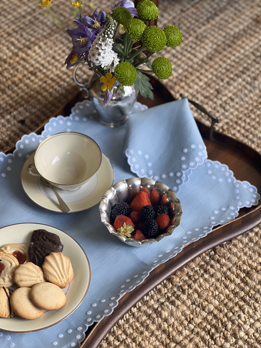 Bodoques Linen Napkin in Blue with White