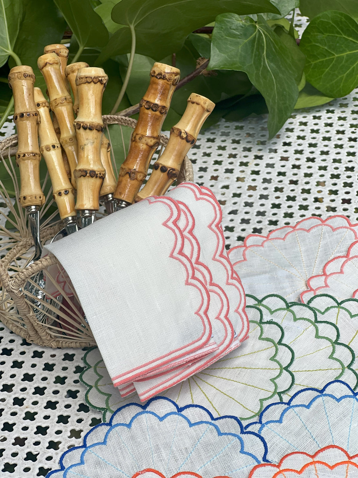 Escama Cocktail Napkins in Coral, Set of 6