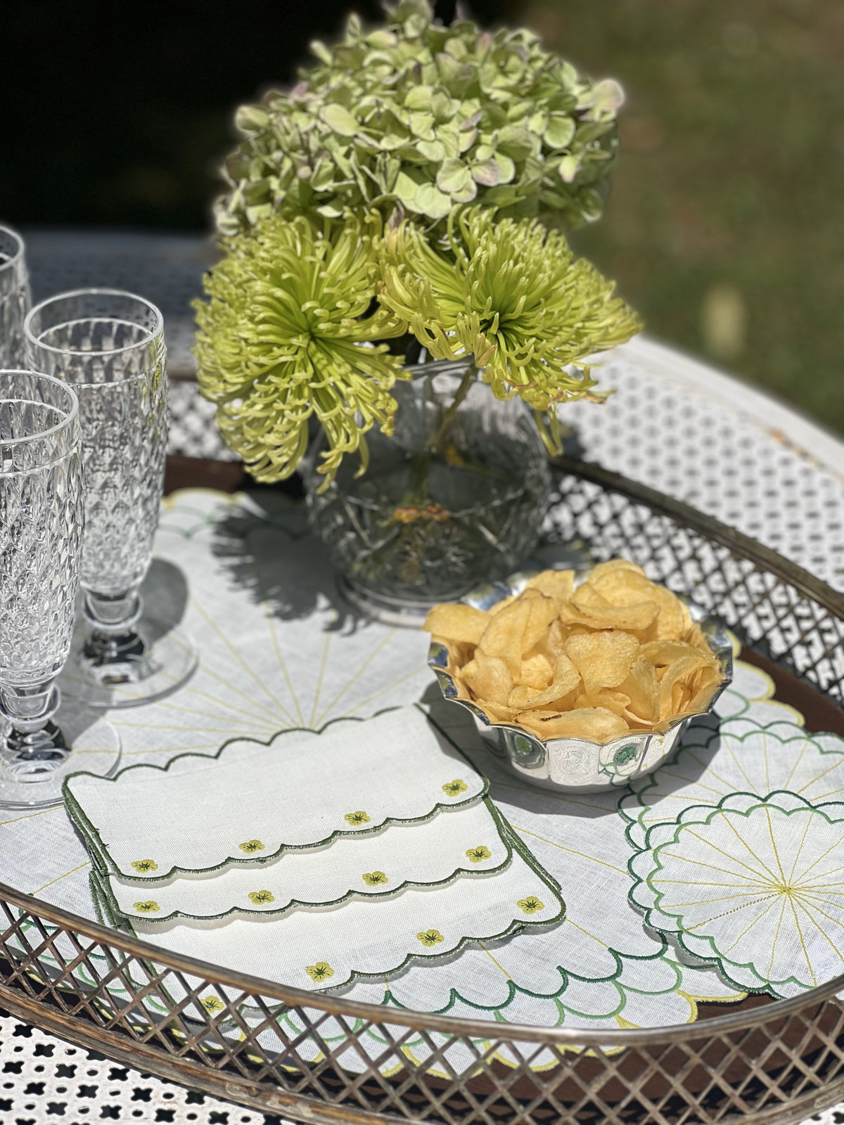Spring Cocktail Napkins in Green, Set of 6