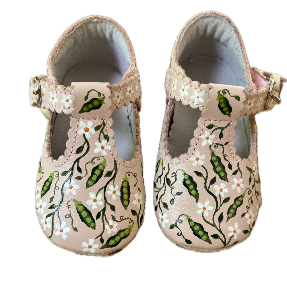 Sweet Peas and Flowers Hand-Painted Baby Shoes