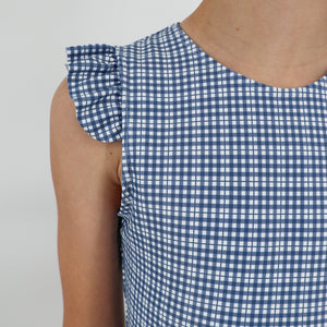 Girl’s Newport Navy Gingham Cap Sleeve Rashguard One Piece