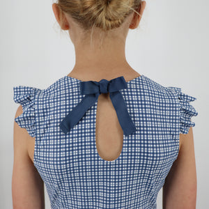 Girl’s Newport Navy Gingham Cap Sleeve Rashguard One Piece