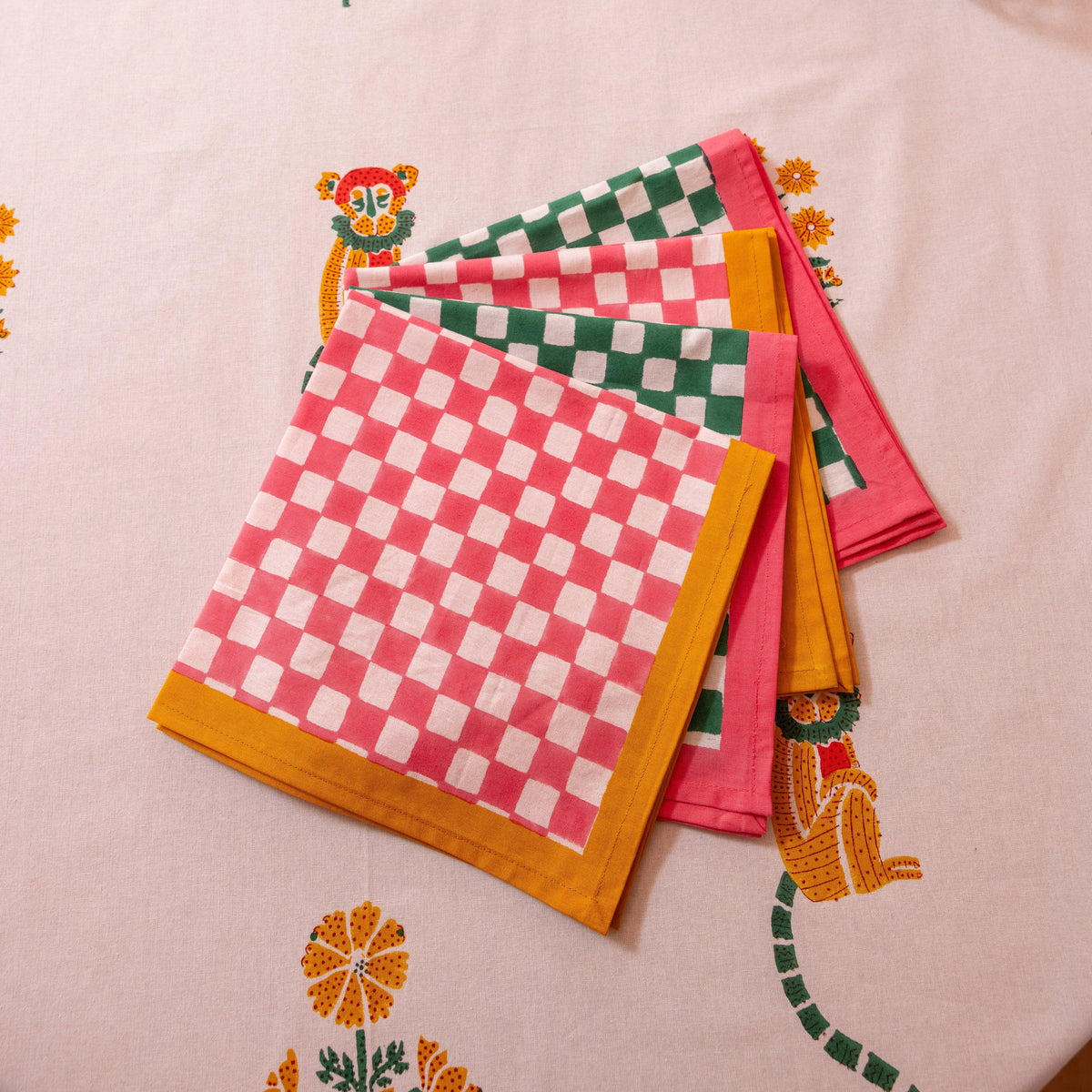 Gingham Check Pink/Mustard Napkins, Set of 4