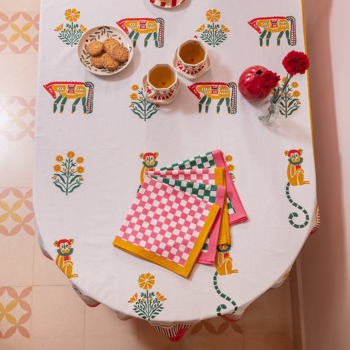 Gingham Check Pink/Mustard Napkins, Set of 4