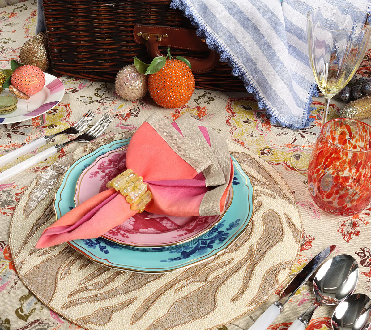 Dip Dye Napkin in Fuchsia & Orange, Set of 4