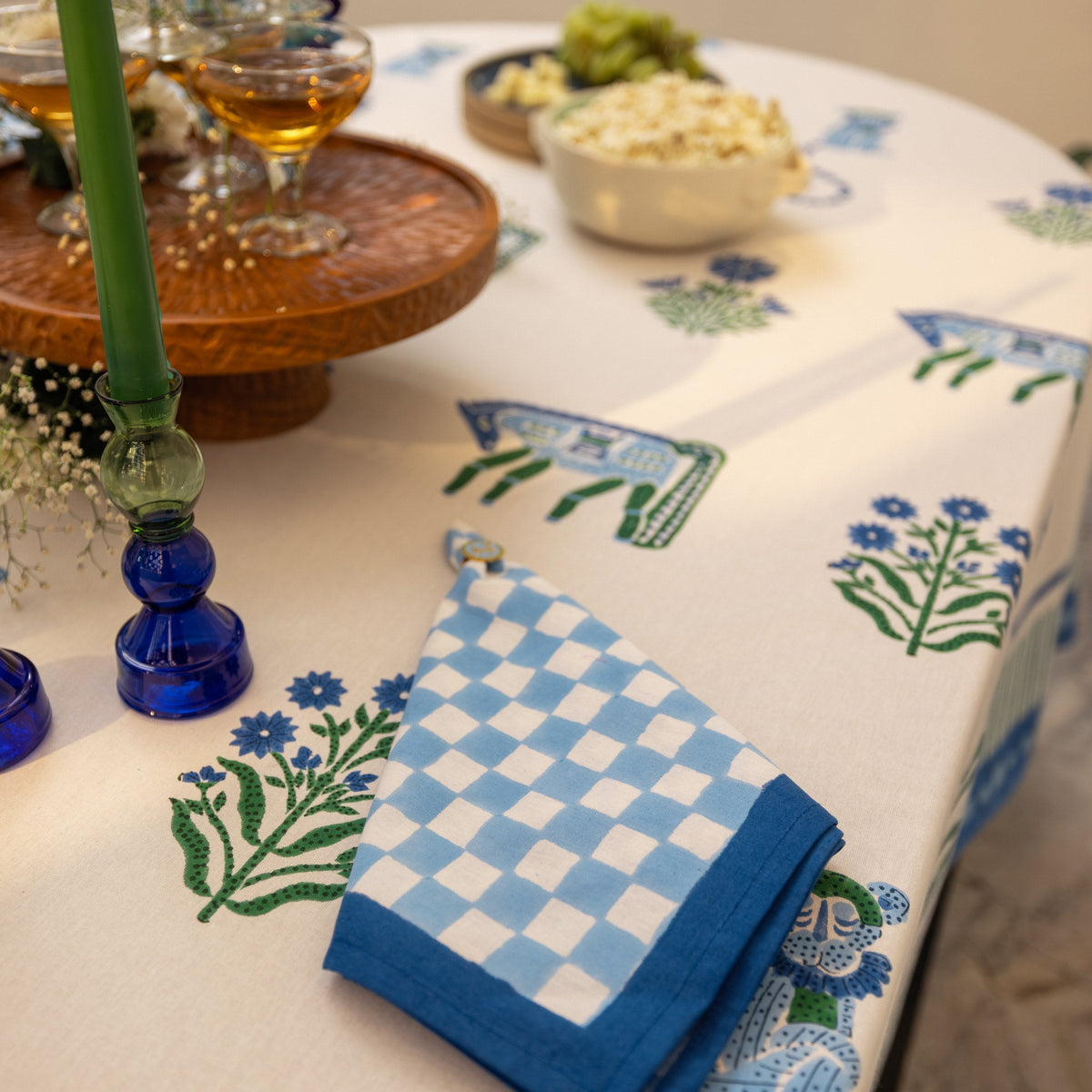 Gingham Check Blue/Blue Napkins, Set of 4