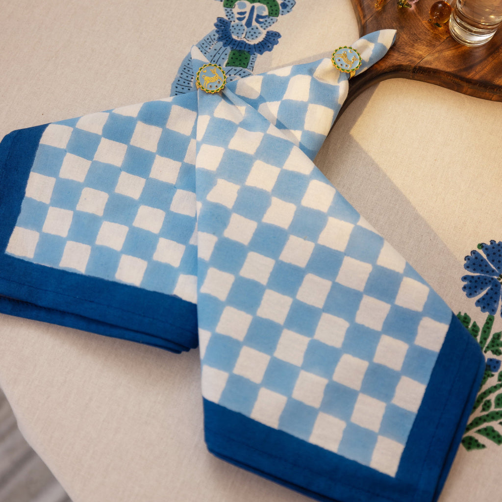 Gingham Check Blue/Blue Napkins, Set of 4