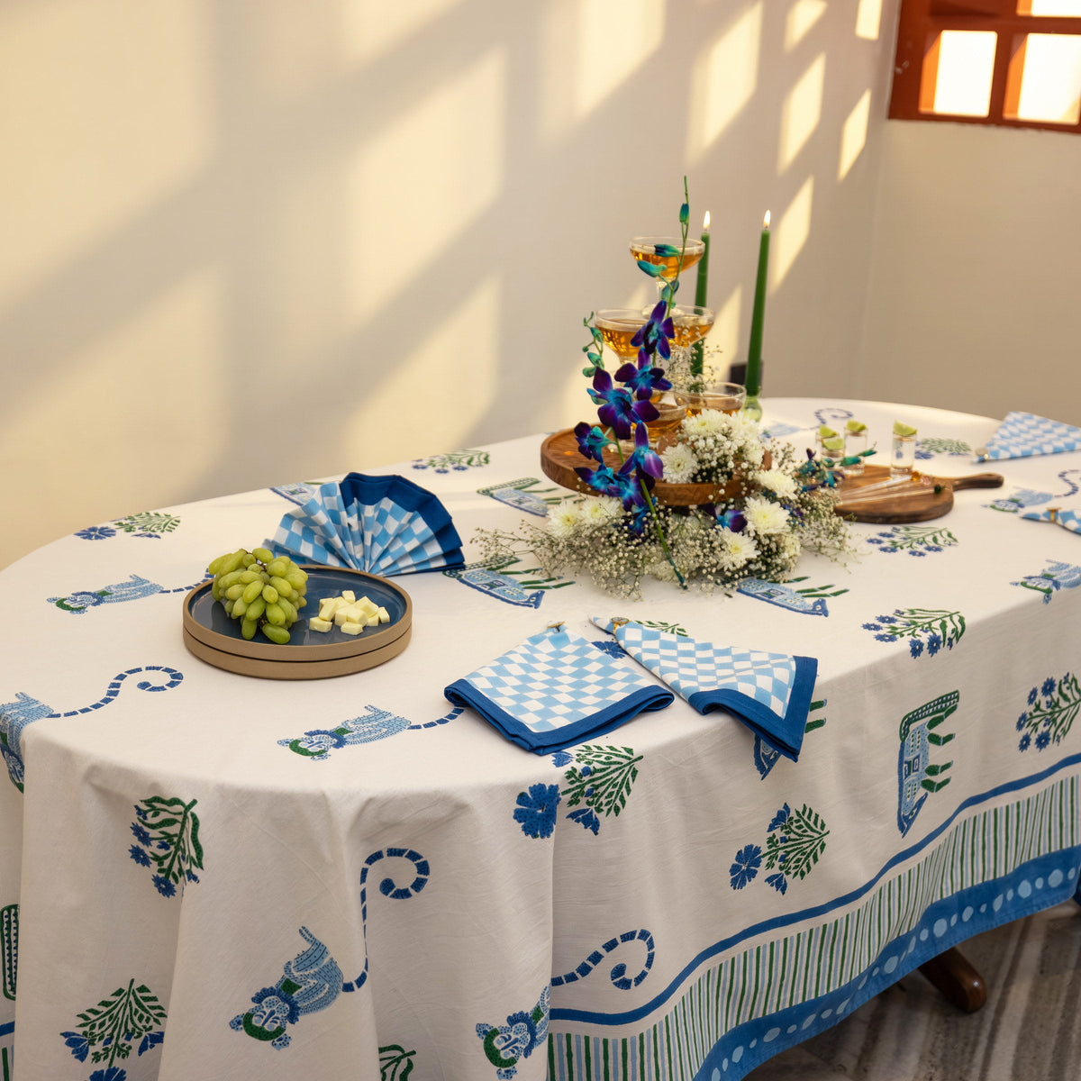 Gingham Check Blue/Blue Napkins, Set of 4