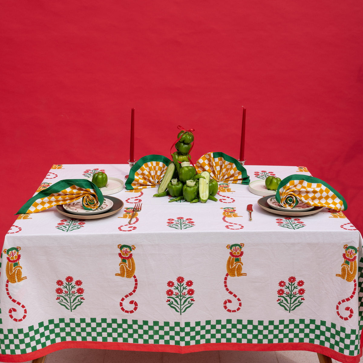 Gingham Check Mustard/Green Napkins, Set of 4