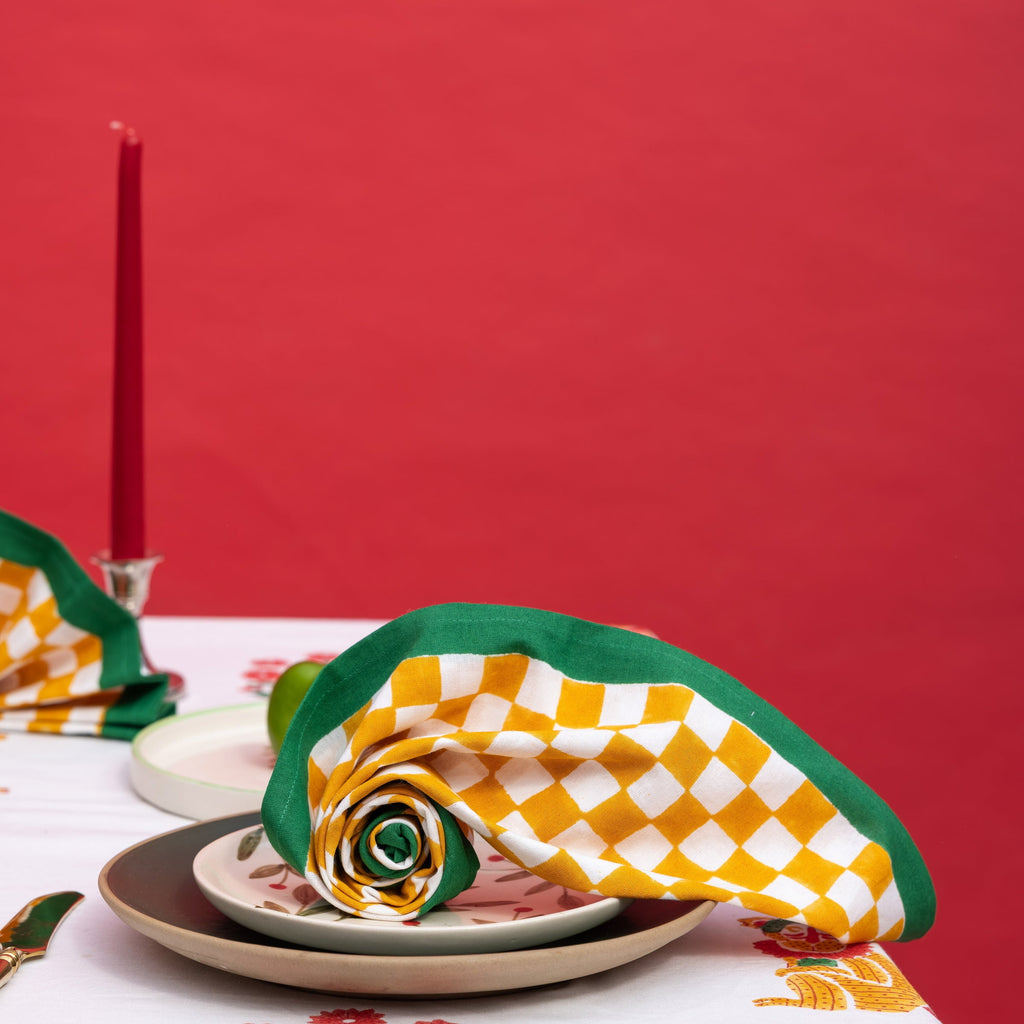Gingham Check Mustard/Green Napkins, Set of 4