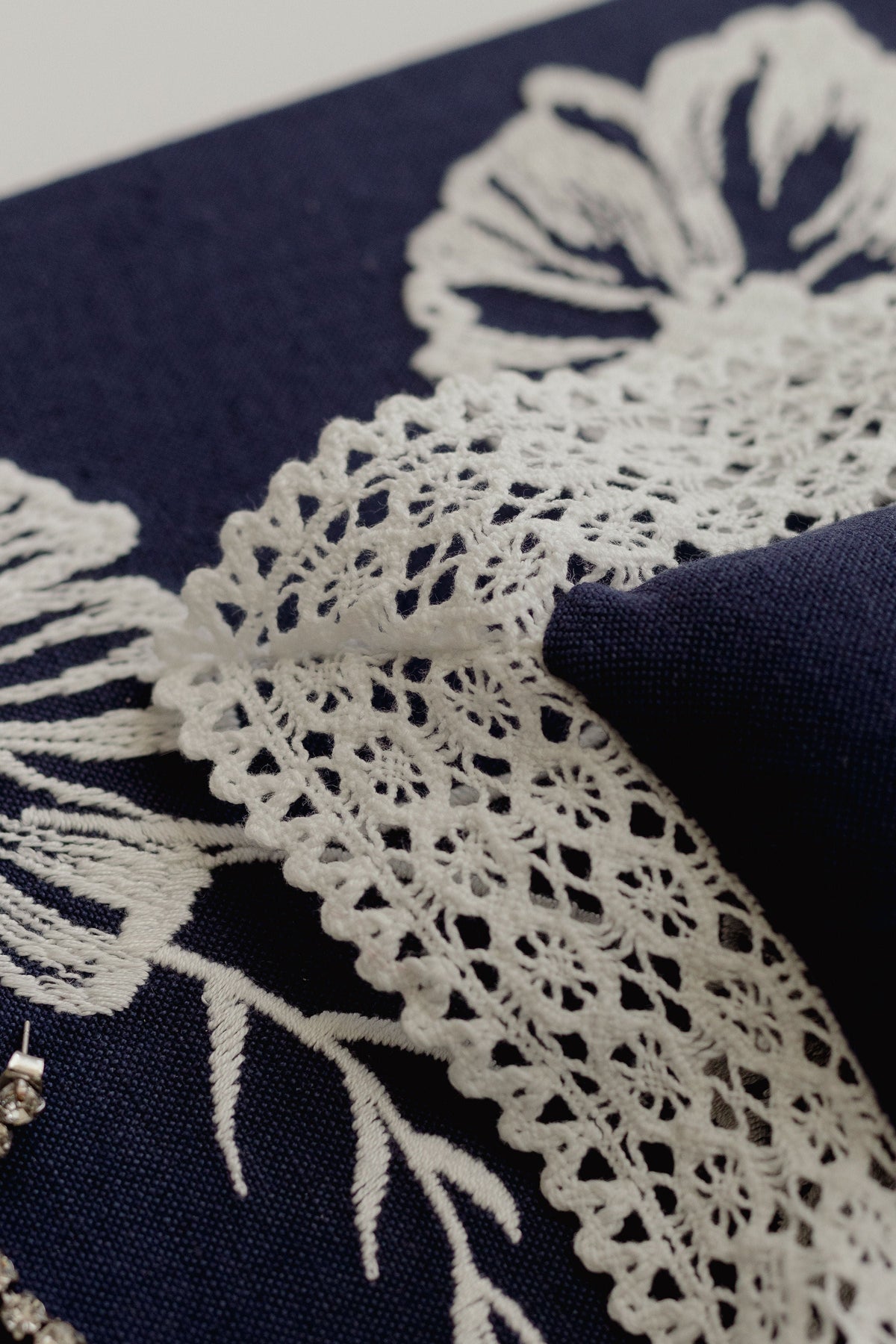 Cosmo Lace Pillow in Navy