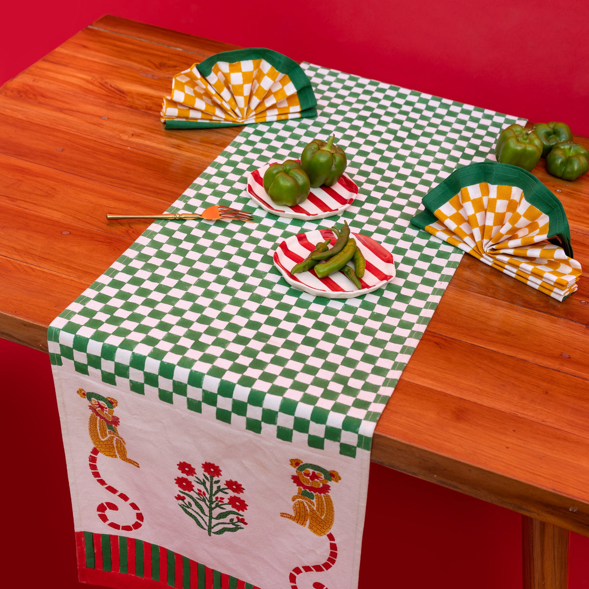 Gingham Check Mustard/Green Napkins, Set of 4