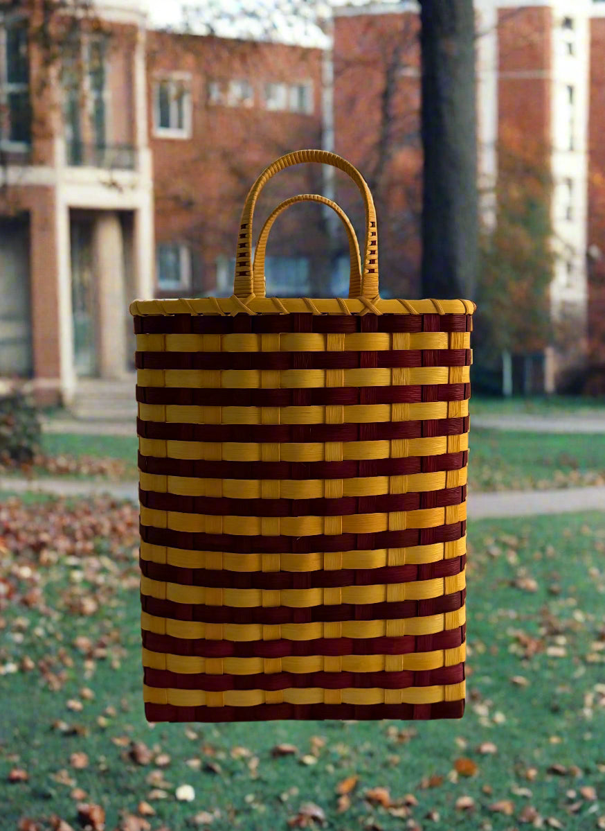 Retro-Striped Towel Tote in Maroon & Golden Yellow
