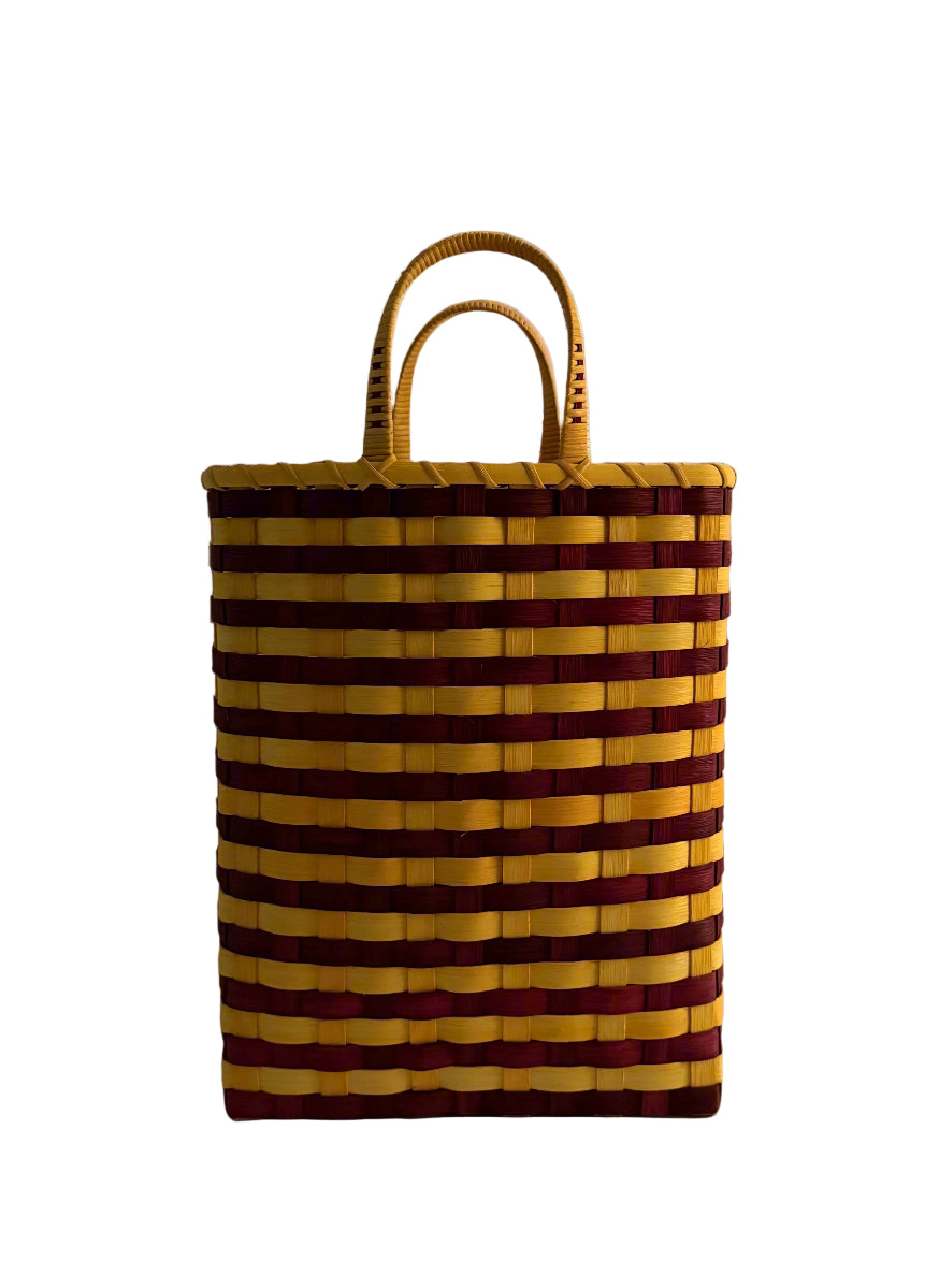 Retro-Striped Towel Tote in Maroon & Golden Yellow