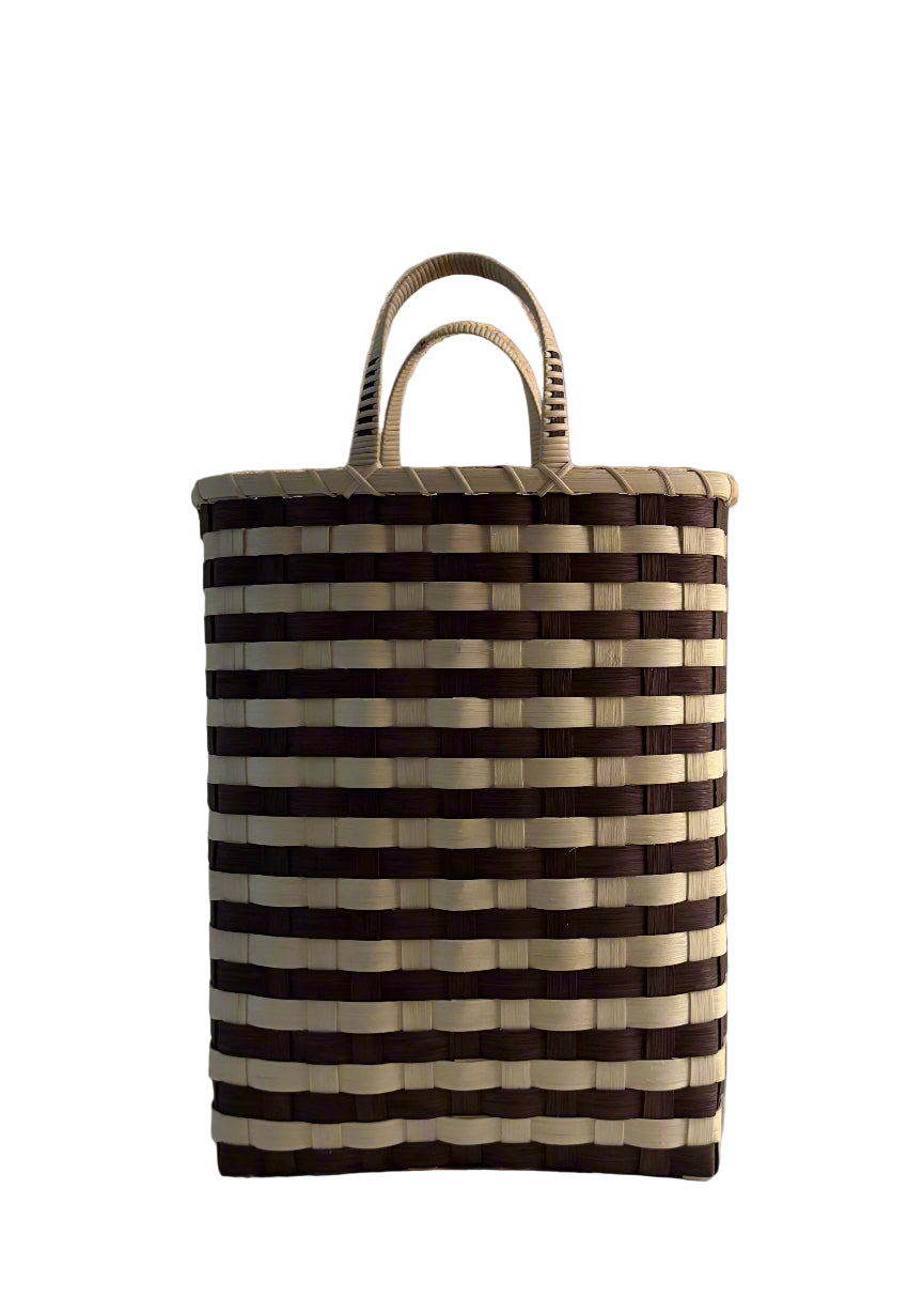 Retro-Striped Towel Tote in Walnut & Natural