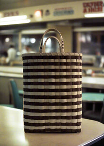 Retro-Striped Towel Tote in Walnut & Natural