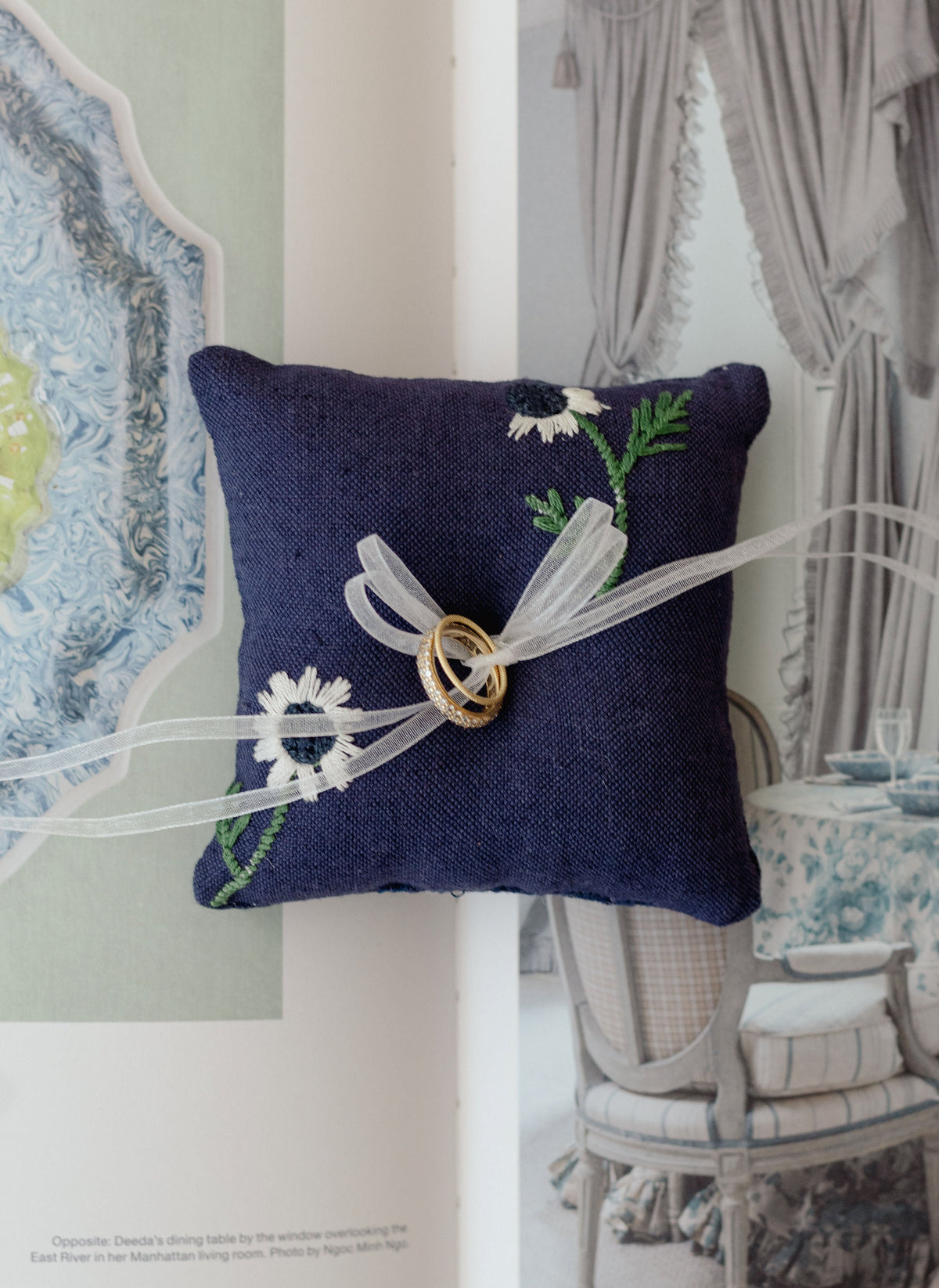 Manzanilla Ring Pillow in Navy