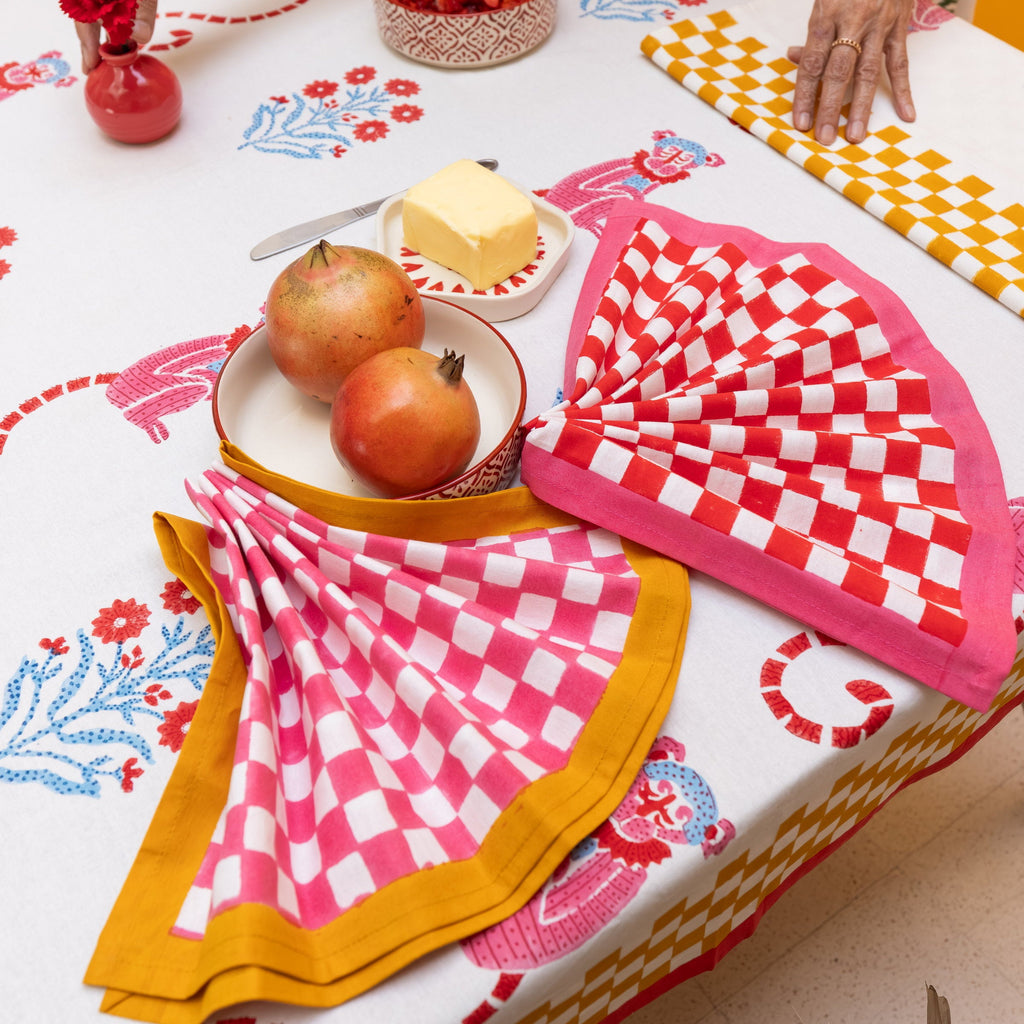 Gingham Check Pink/Mustard Napkins, Set of 4