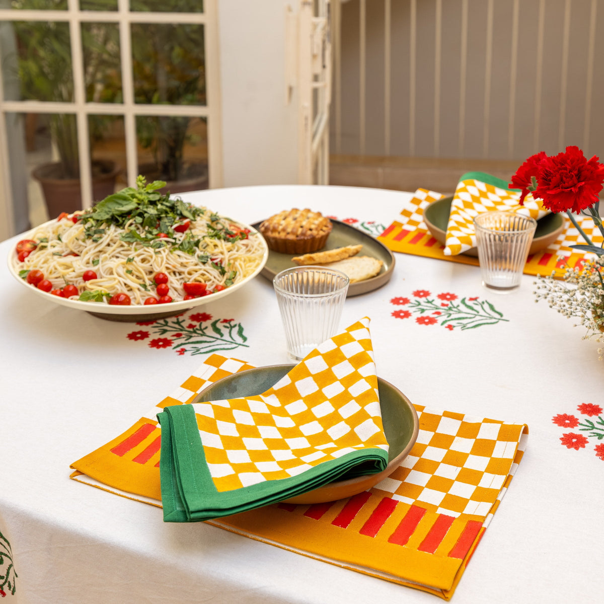 Gingham Check Mustard/Green Napkins, Set of 4