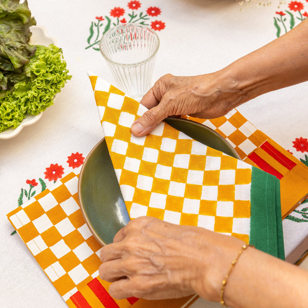 Gingham Check Mustard/Green Napkins, Set of 4