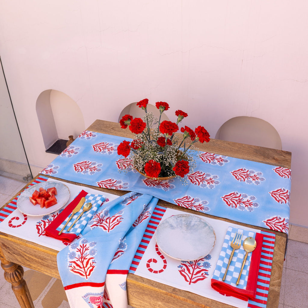 Gingham Check Blue/Red Napkins, Set of 4