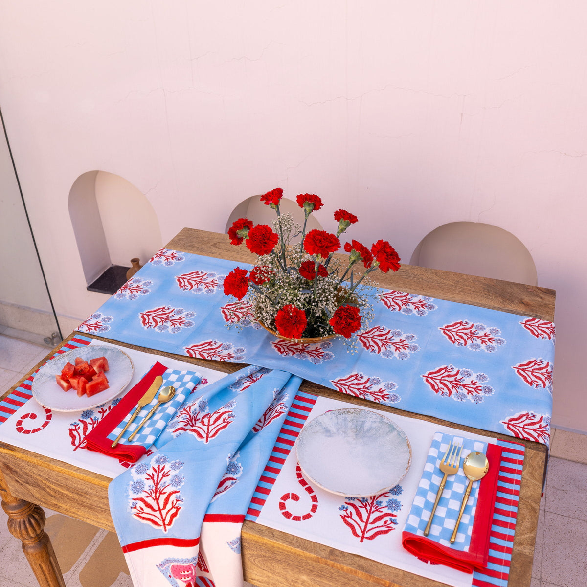 Gingham Check Blue/Red Napkins, Set of 4