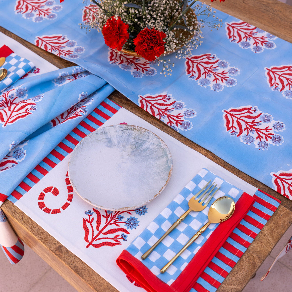 Gingham Check Blue/Red Napkins, Set of 4