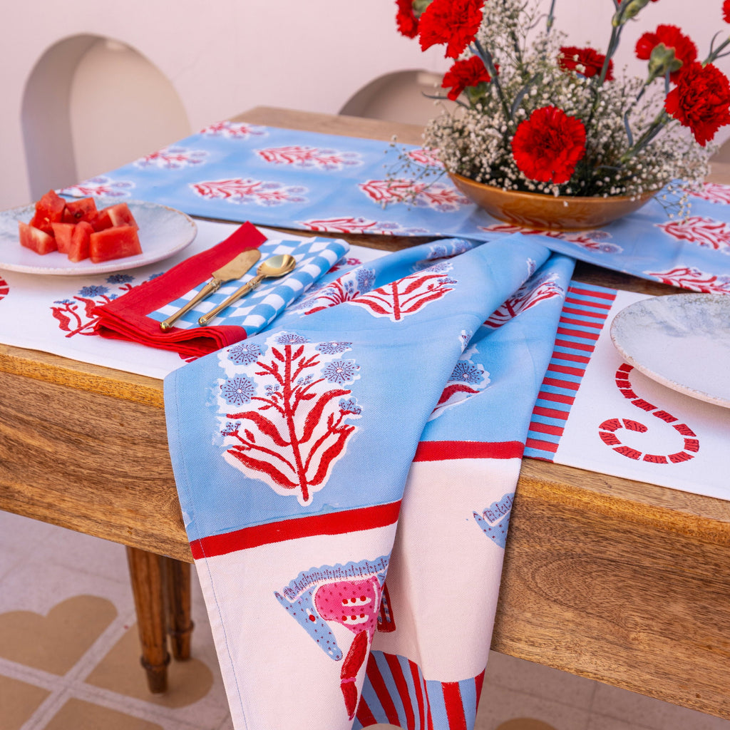 Gingham Check Blue/Red Napkins, Set of 4