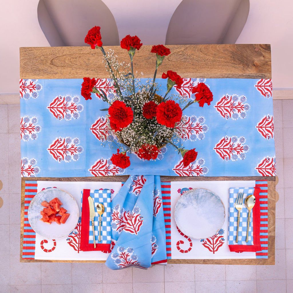 Gingham Check Blue/Red Napkins, Set of 4
