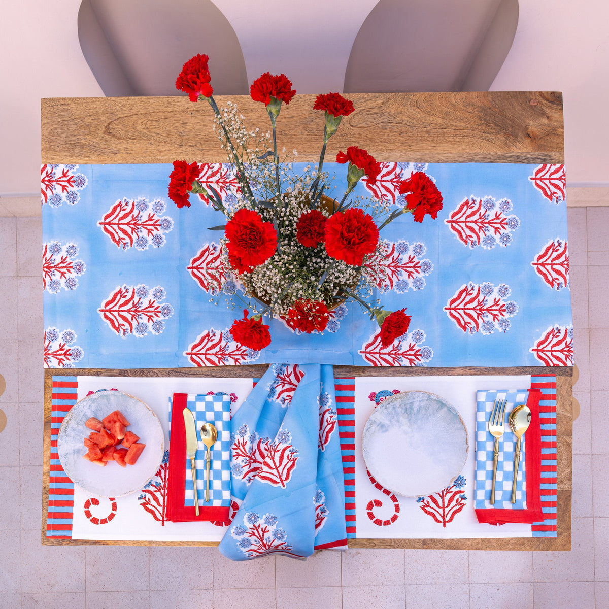 Gingham Check Blue/Red Napkins, Set of 4