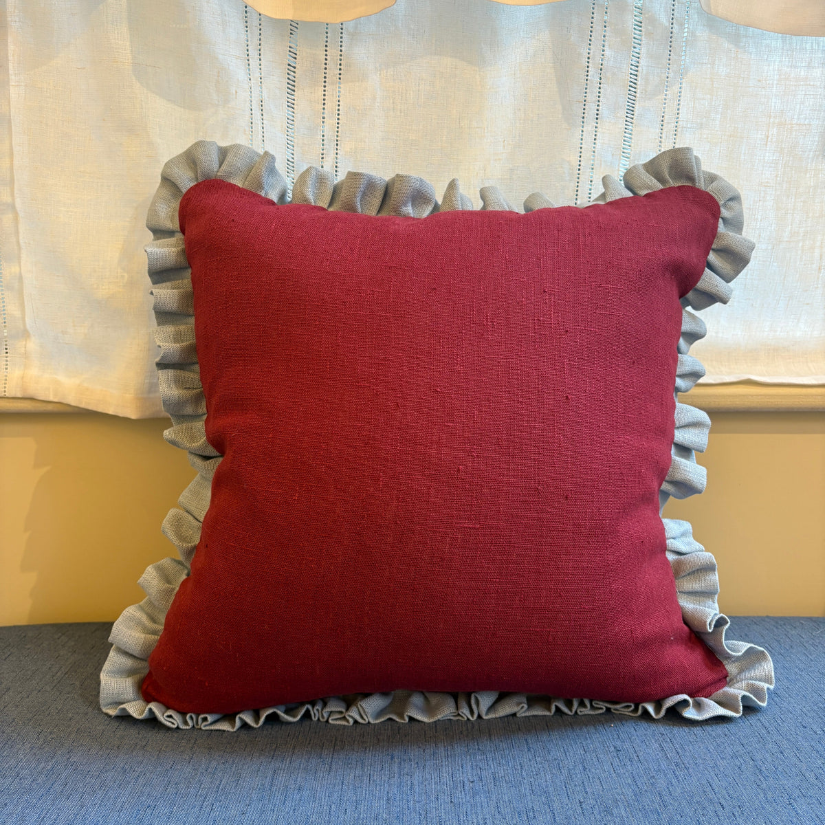 Scarlet Cushion with Porcelain Frill