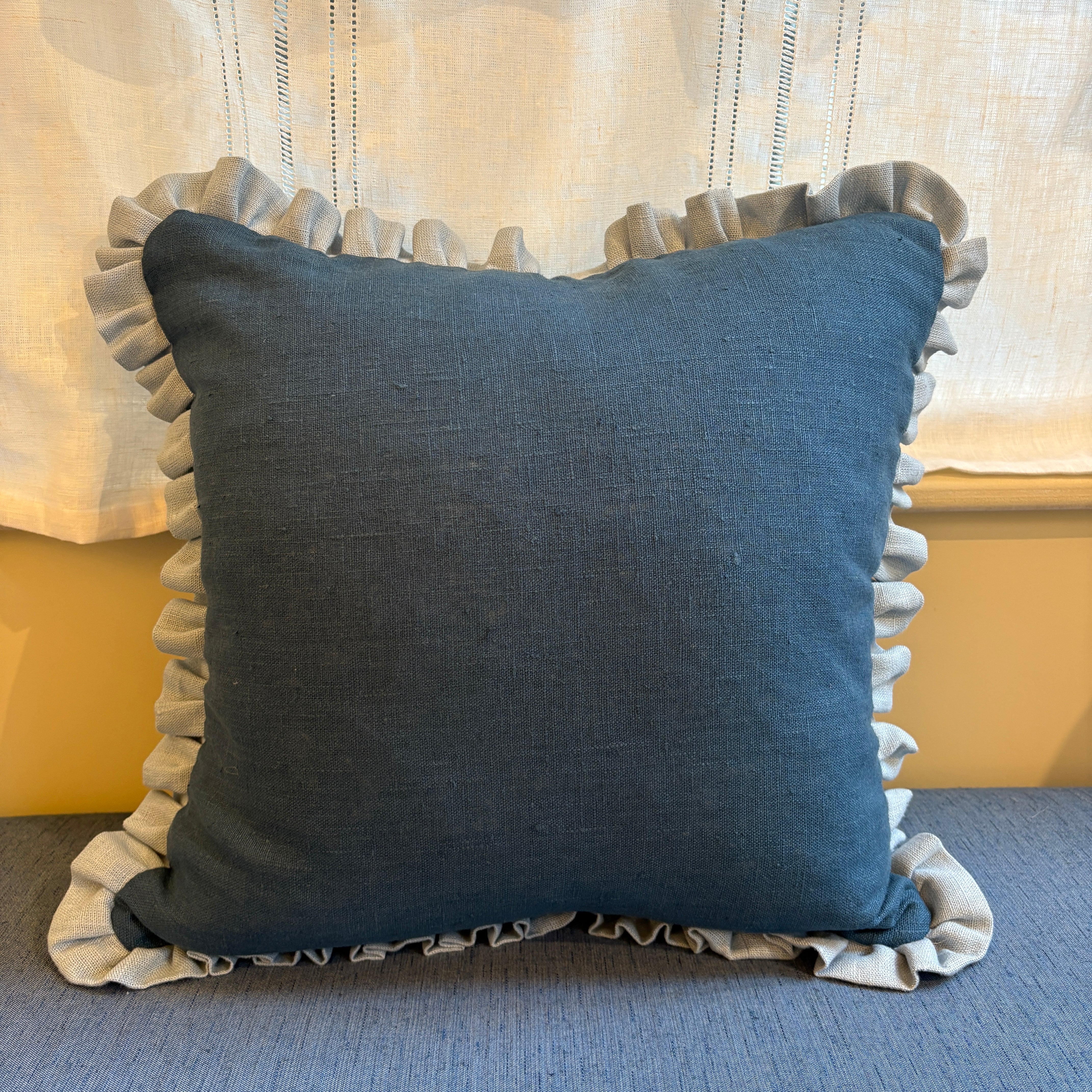 Prussian Blue Cushion with Porcelain Frill