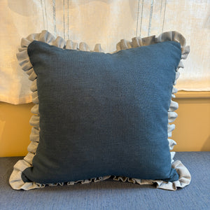 Prussian Blue Cushion with Porcelain Frill
