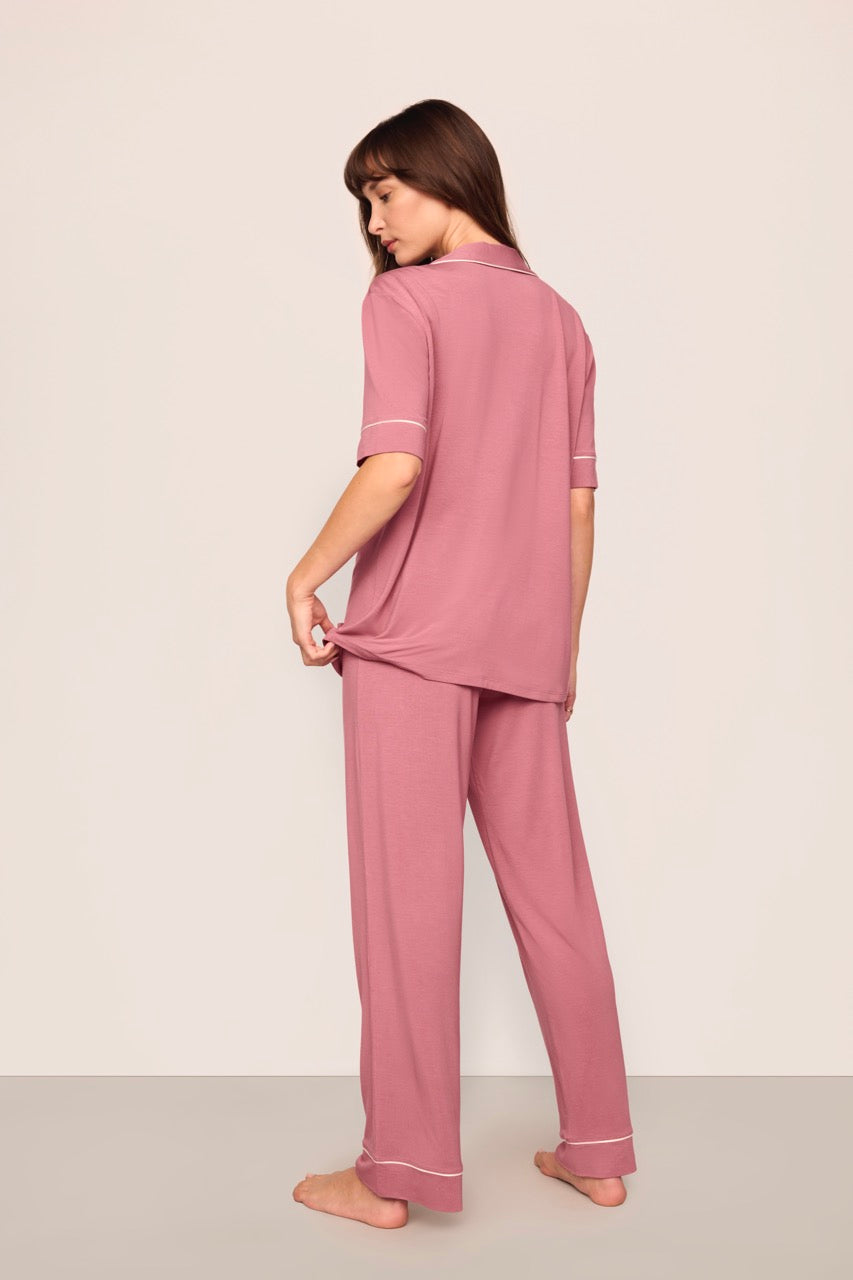Gisele Short Sleeve Pant PJ Set in Berry Blush & Ivory