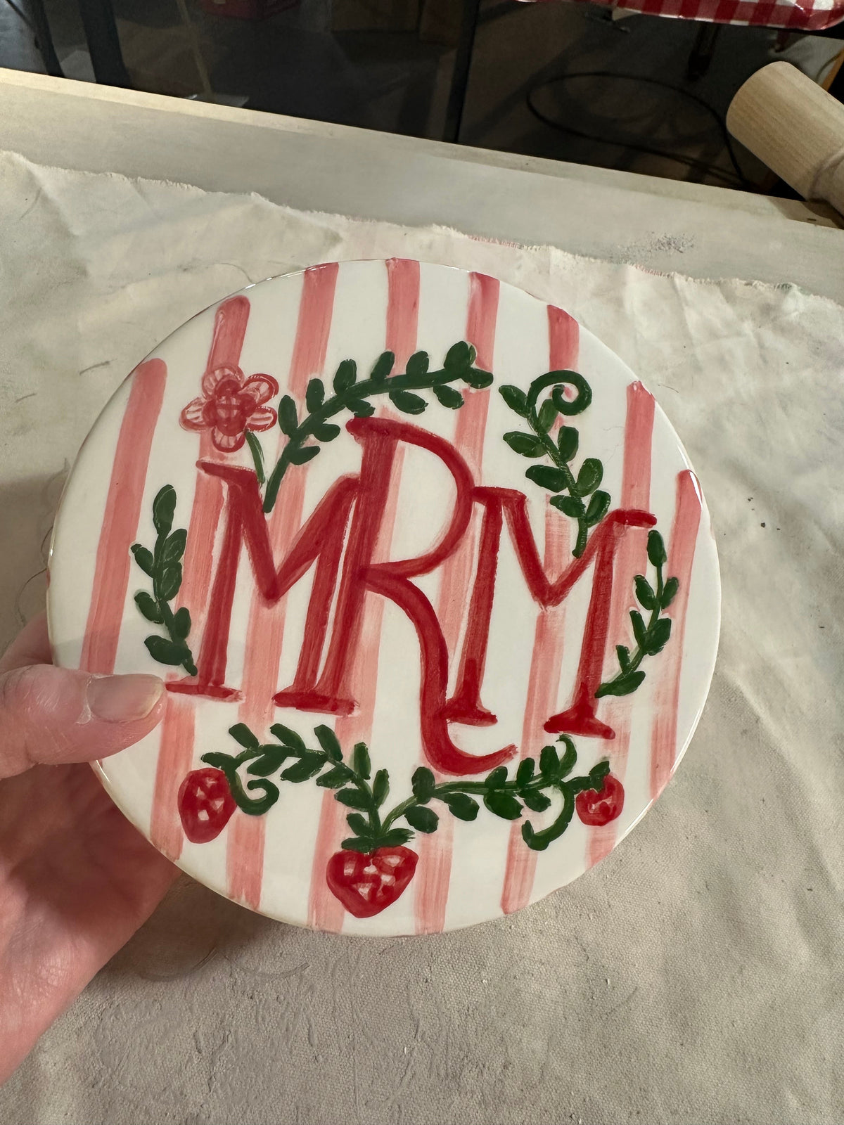 Round Keepsake Box (Stripes and Strawberries) - Premium  from Tricia Lowenfield Design 