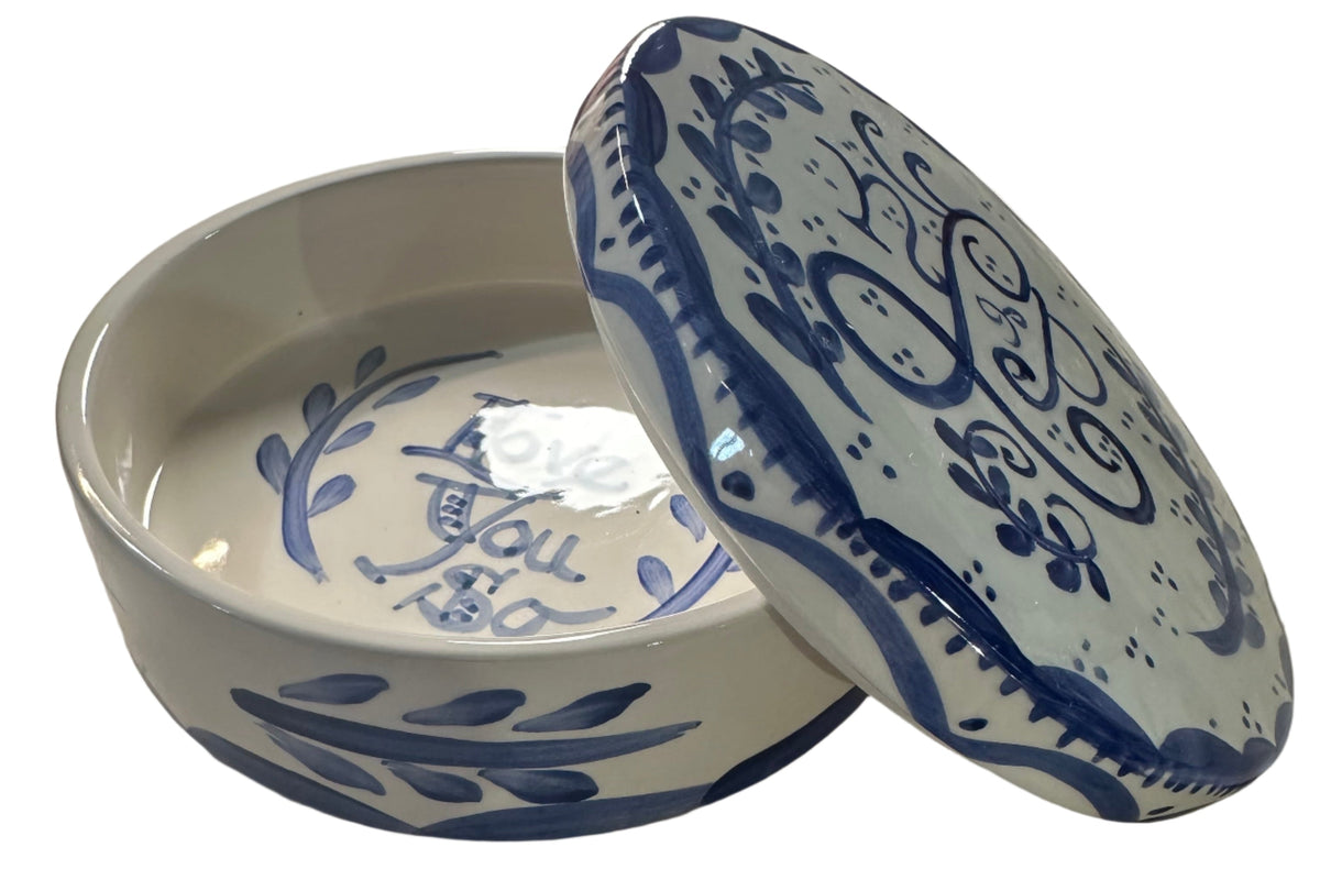 Round Keepsake Box (Blue and White) - Premium  from Tricia Lowenfield Design 