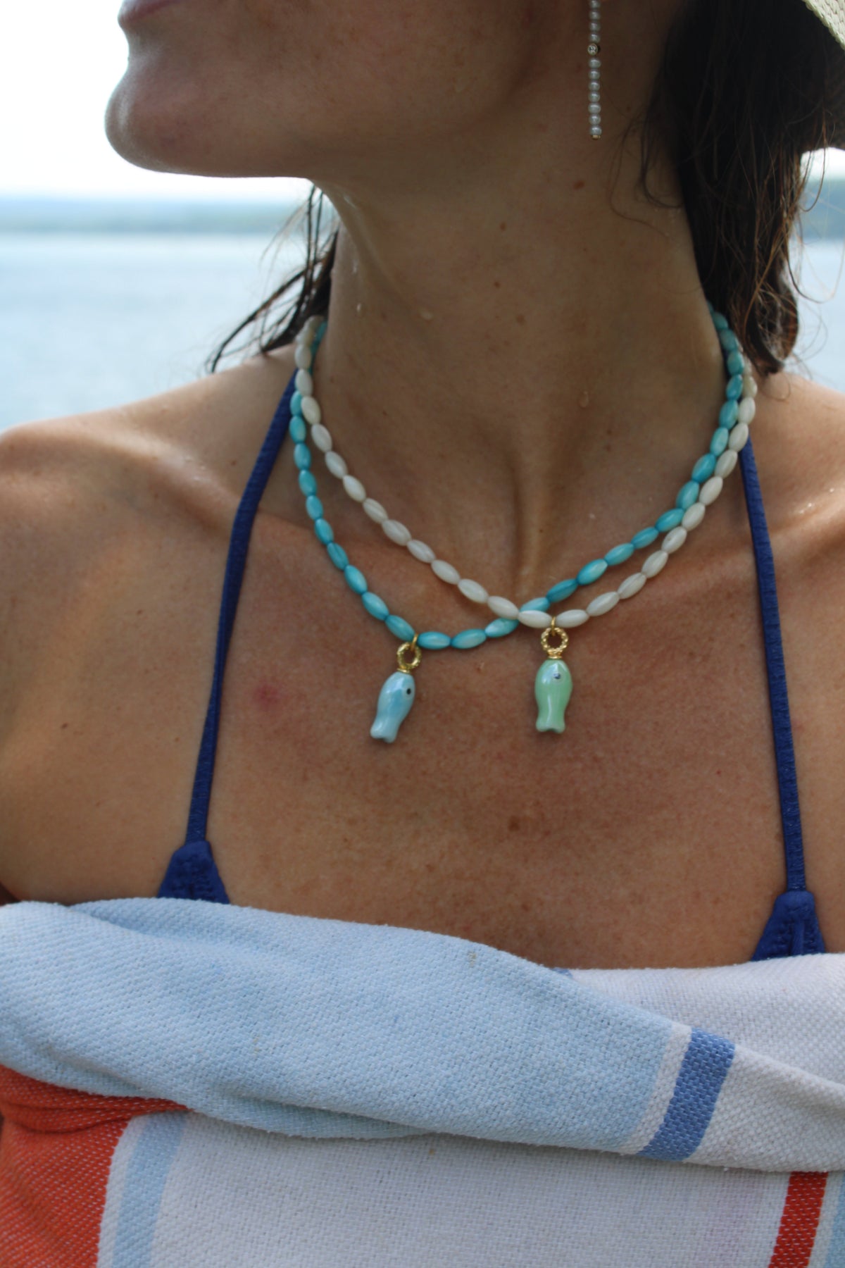 Mother of Pearl Beaded Fish Necklace