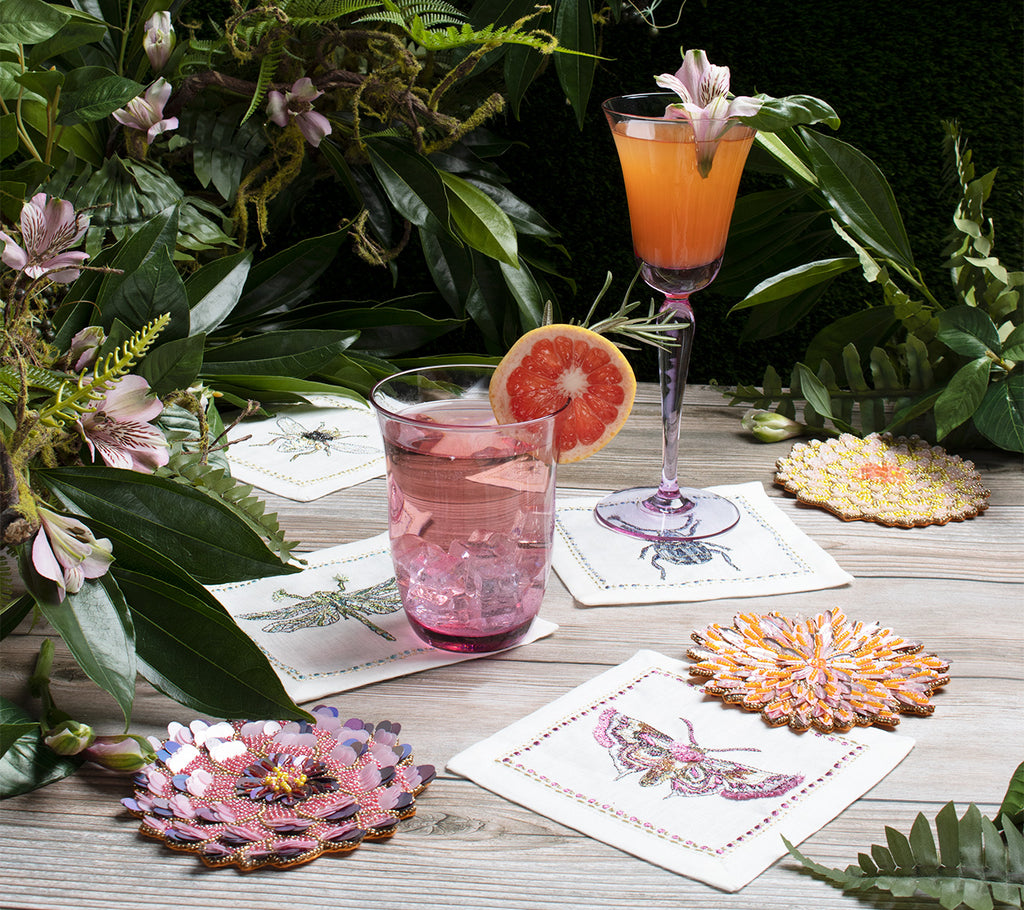 Garden Party Cocktail Napkins in White & Multi, Set of 6 in a Gift Box