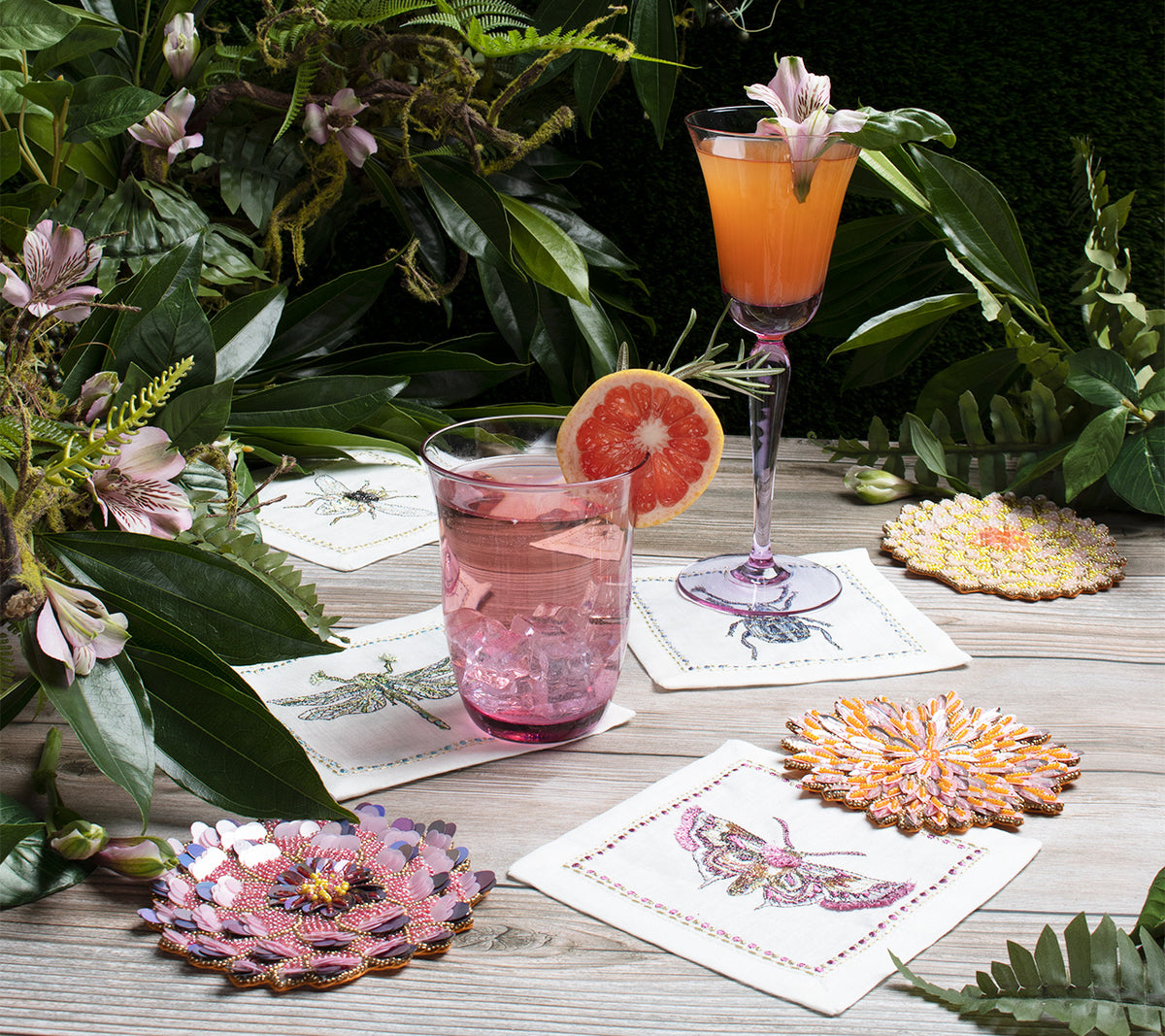 Garden Party Cocktail Napkins in White & Multi, Set of 6 in a Gift Box