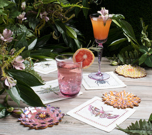Garden Party Cocktail Napkins in White & Multi, Set of 6 in a Gift Box