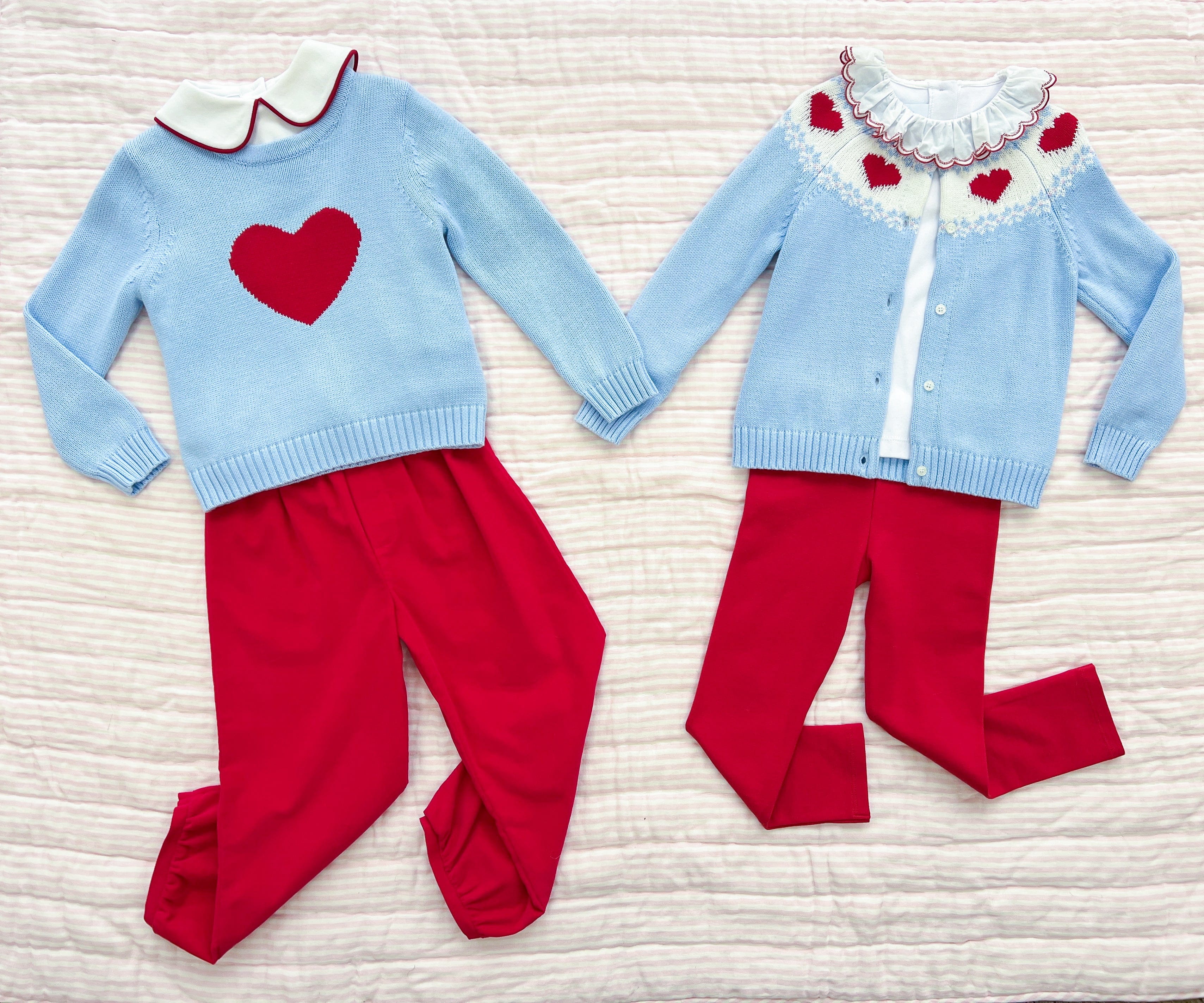 Little English red and blue heart outfits for Valentine's Day