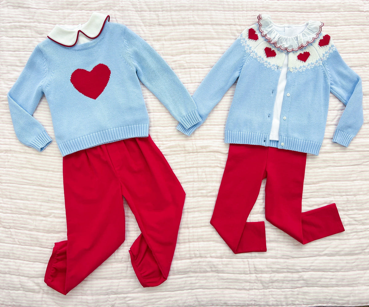 Little English red and blue heart outfits for Valentine's Day