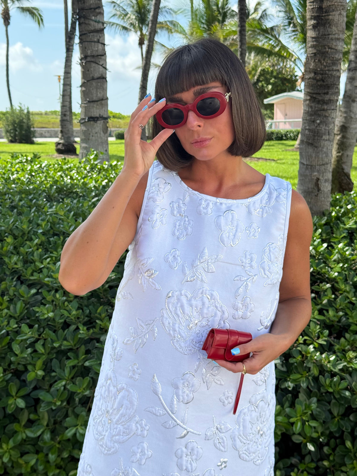 Jacquard Swing Swing Dress in All White