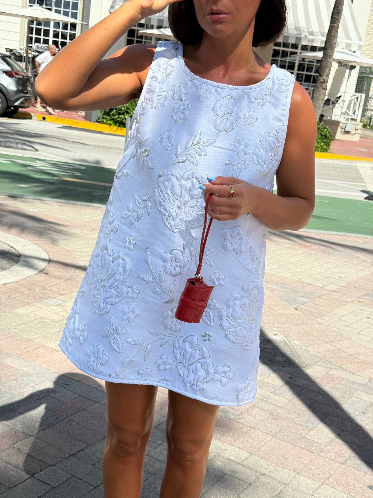 Jacquard Swing Swing Dress in All White