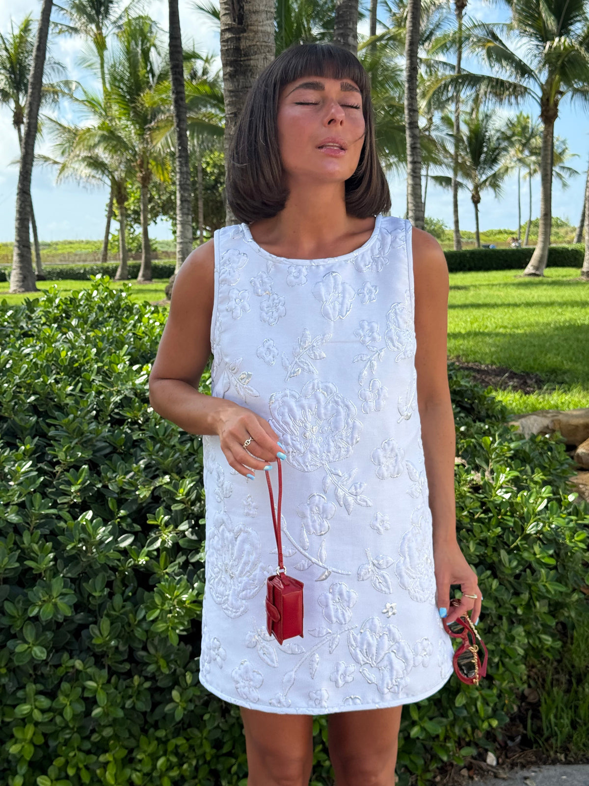 Jacquard Swing Swing Dress in All White