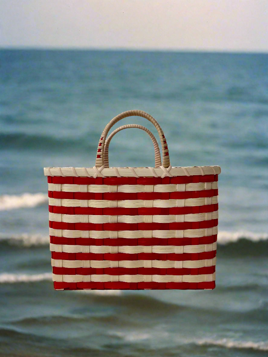 Retro-Travel Tote in Red & Natural