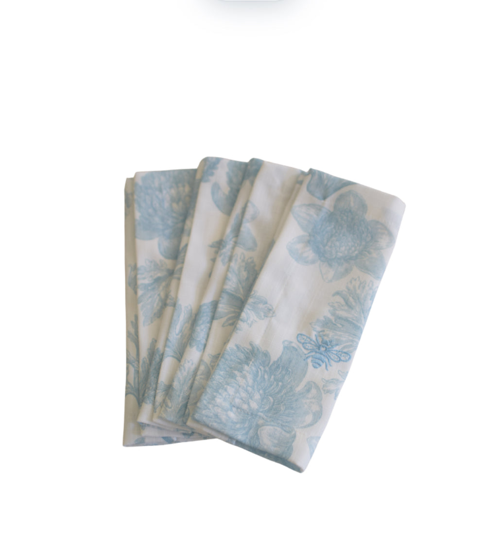 Garden Toile Napkins with Embroidered Bee, Set of 4